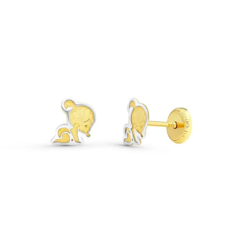 Pendientes en Oro Bicolor de 18k forma de bebé con 6 mm.
