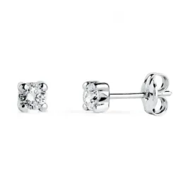 Pendientes en Oro Blanco de 18k con circonita de 3 mm. cuatro garras