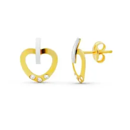 Pendientes en Oro Bicolor de 18k con 11 mm. forma de corazón calado c