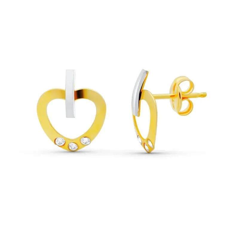 Pendientes en Oro Bicolor de 18k con 11 mm. forma de corazón calado c