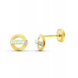 Pendientes en Oro de 18k redondos con 6 mm. calados con circonita