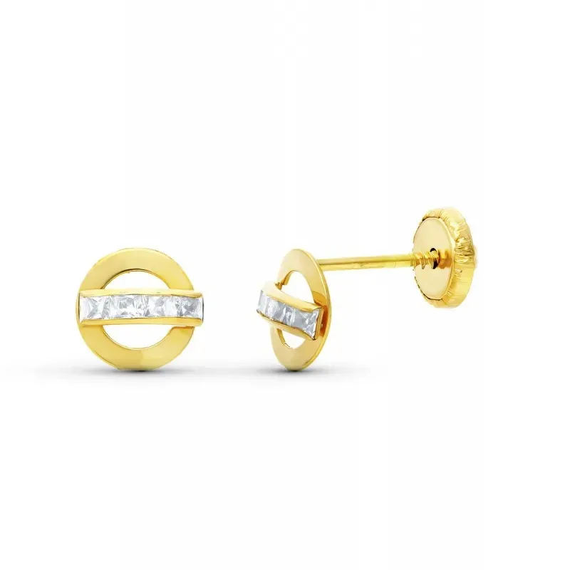 Pendientes en Oro de 18k redondos con 6 mm. calados con circonita