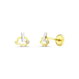 Pendientes en Oro Bicolor de 18k forma elefante con 6 mm. y circonita