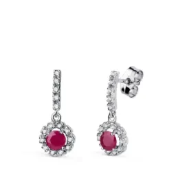 Pendientes en Oro Blanco de 18k con 18 mm. rubí de 4 mm. con 0.56 ct.