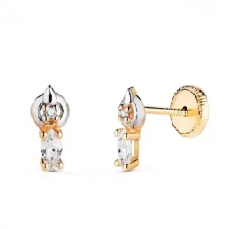 Pendientes en Oro Bicolor de 18k con 8 mm. circonita ovalada