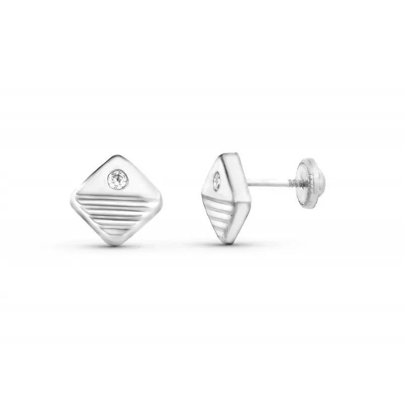 Pendientes en Oro Blanco de 18k cuadrados de 7 mm. con circonita