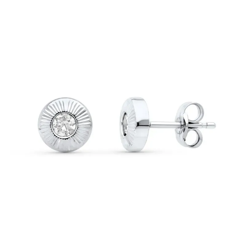 Pendientes en Oro Blanco de 18k redondos con 6 mm. y circonita centra