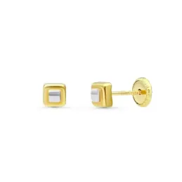 Pendientes en Oro Bicolor de 18k cuadrados con 4 mm. lisos