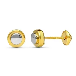 Pendientes en Oro Bicolor de 18k con 6 mm. redondos lisos