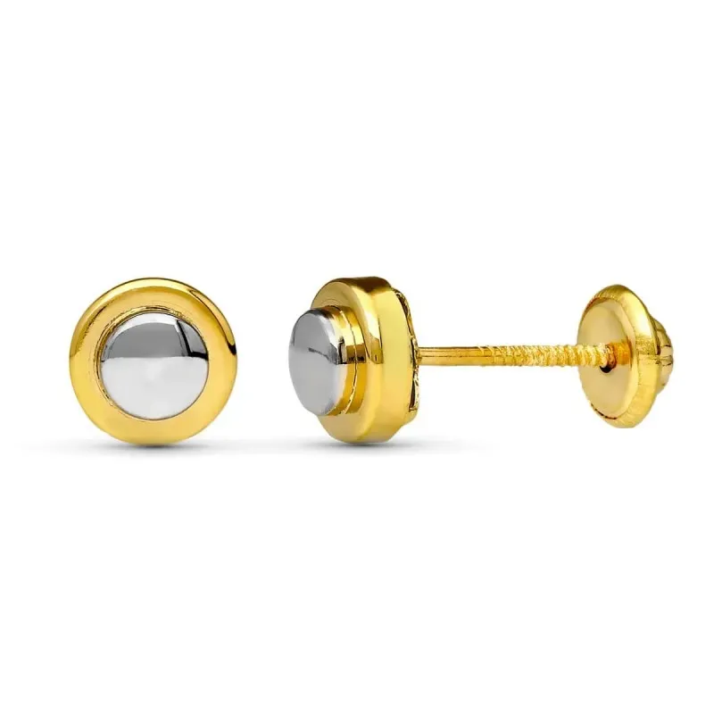 Pendientes en Oro Bicolor de 18k con 6 mm. redondos lisos