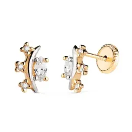 Pendientes en Oro Bicolor de 18k con 9 mm. forma de luna con circonit