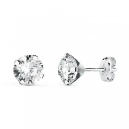 Pendientes Oro Blanco de 18k circonita de 6 mm. y cuatro garras