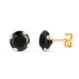 Pendientes en Oro de 18k con circonita negra de 7 mm. y cuatro garras