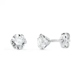Pendientes Oro Blanco de 18k con circonita de 5 mm. y seis garras