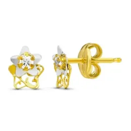 Pendientes en Oro Bicolor de 18k con 6 mm. forma de estrella con circ