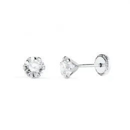 Pendientes en Oro Blanco de 18k para niña con circonita de 5 mm. y se