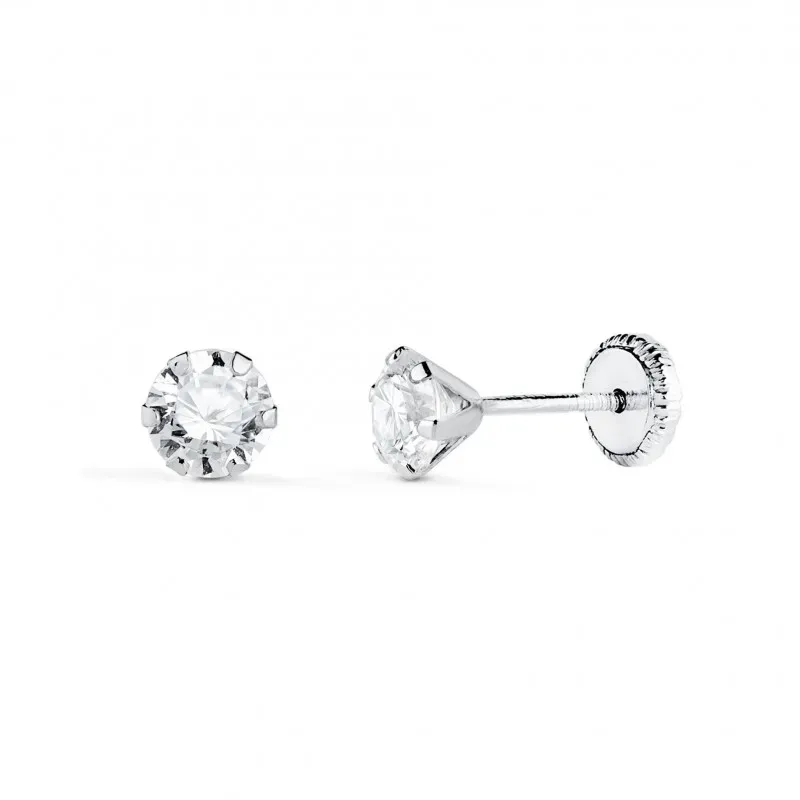Pendientes en Oro Blanco de 18k para niña con circonita de 5 mm. y se