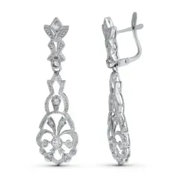 Pendientes Largos en Oro Blanco de 18k con circonitas