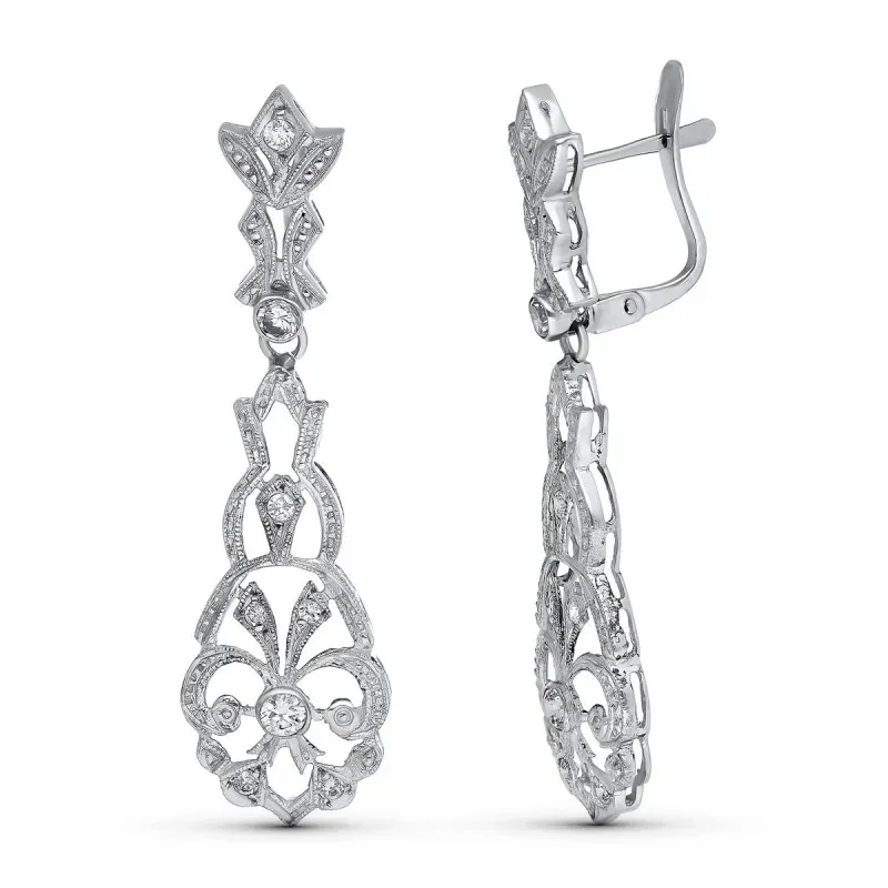 Pendientes Largos en Oro Blanco de 18k con circonitas