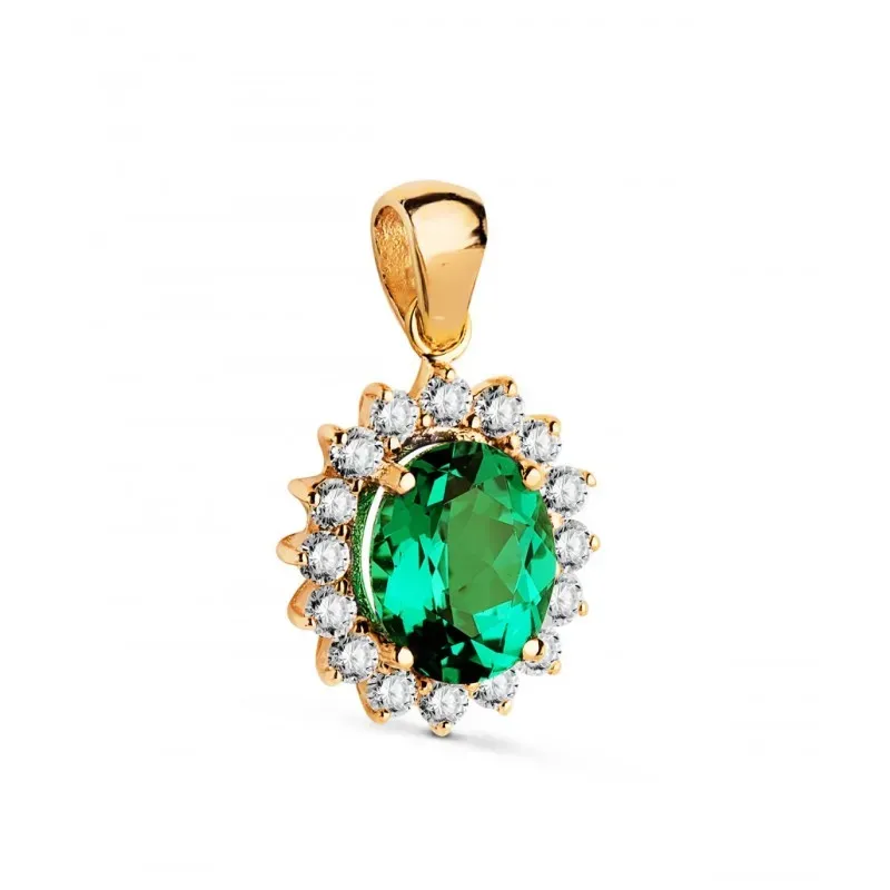 Colgante Oro de 18k 14 mm. esmeralda recristalizada 9 mm. 16 diamante