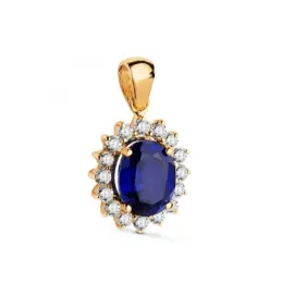 Colgante en Oro de 18k con 14 mm. zafiro difusión 9 mm. y 16 diamante