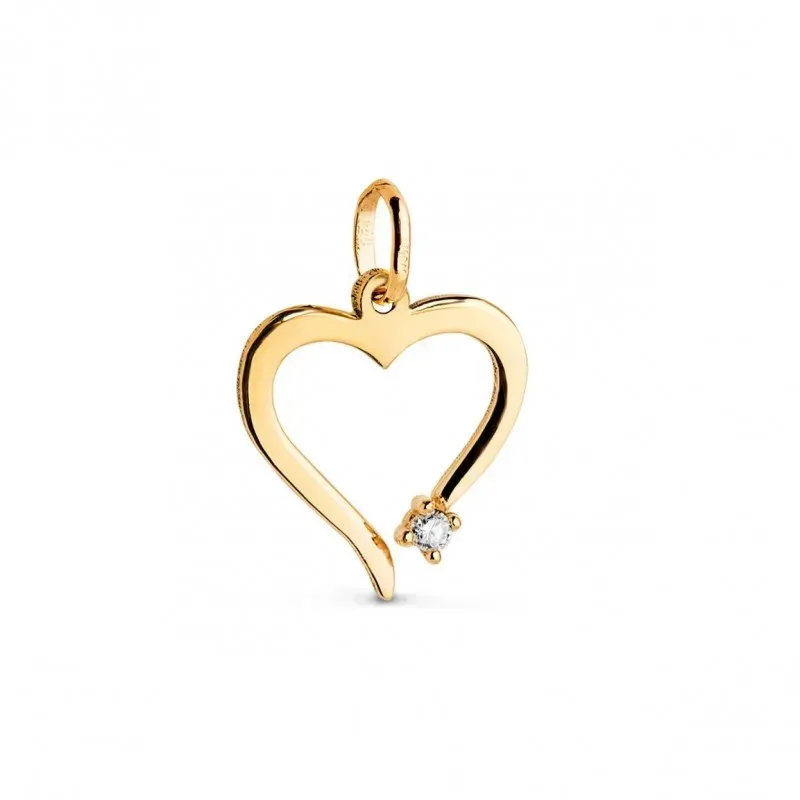 Colgante en Oro de 18k con forma de corazón 13 mm. con diamante natur