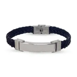 Pulsera Acero Inoxidable 316L hombre 23 cm. cuero negro 10 mm. trenz