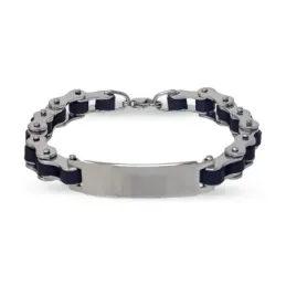 Pulsera Acero Inoxidable 316L  21 cm. eslabones caucho y chapa lisa.