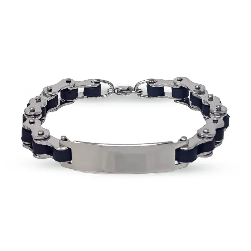Pulsera Acero Inoxidable 316L  21 cm. eslabones caucho y chapa lisa.