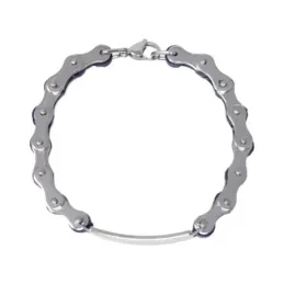 Pulsera Acero Inoxidable 316L  21 cm. eslabones caucho y chapa lisa.