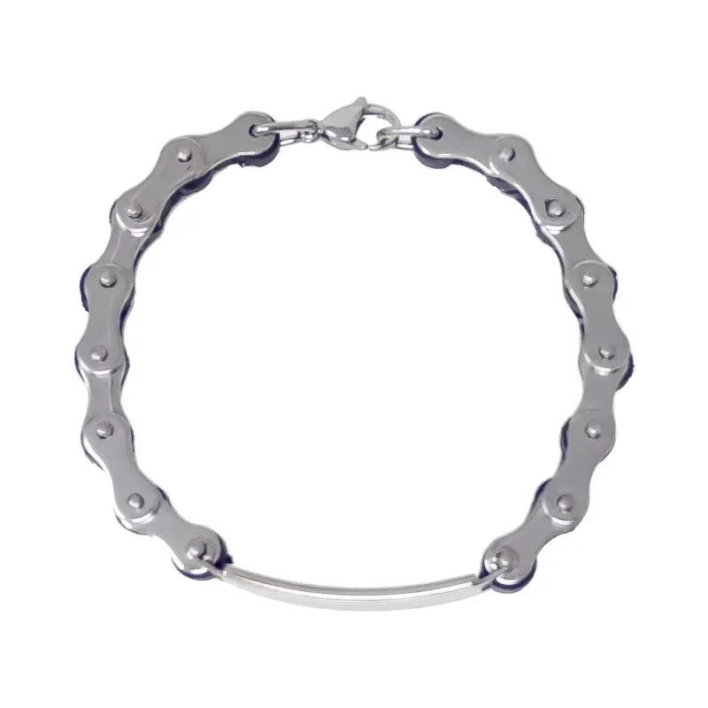 Pulsera Acero Inoxidable 316L  21 cm. eslabones caucho y chapa lisa.
