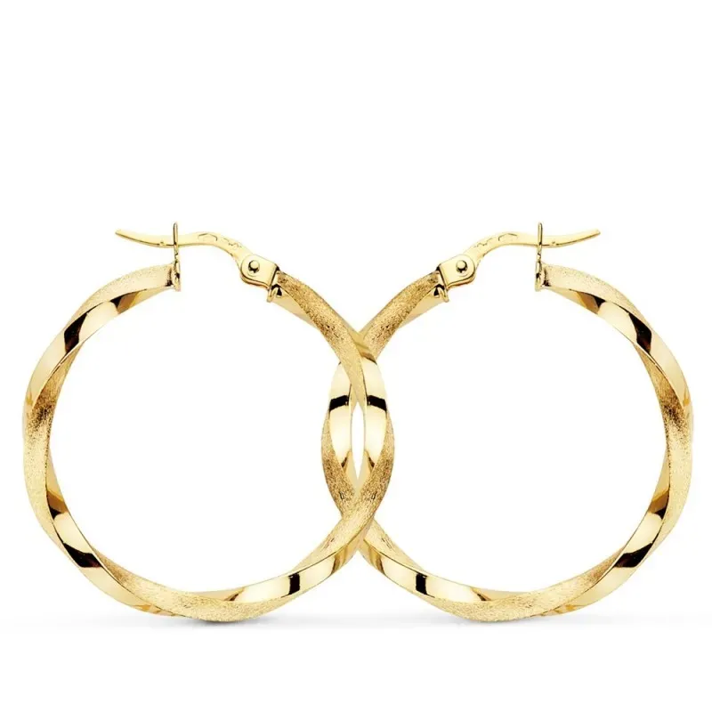 Pendientes oro 9k mujer aros 29 mm. reliados mate brillo