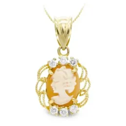 Colgante oro 18k mujer 17 mm. camafeo circonitas bordes formas calada
