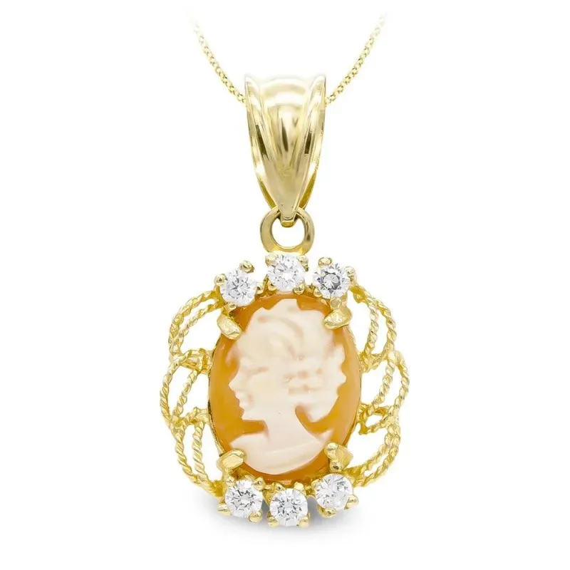 Colgante oro 18k mujer 17 mm. camafeo circonitas bordes formas calada