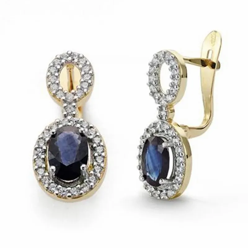 Pendientes oro 18k largos zafiros y circonitas 18mm. [AA2063]