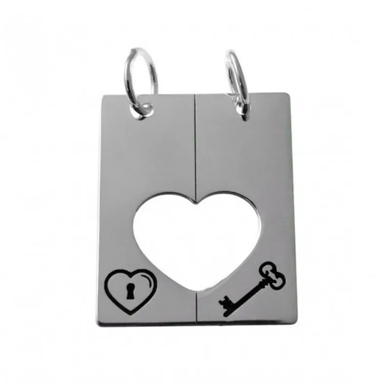 Colgante plata ley 925m 25mm. chapa corazón llave partido [AA7803]