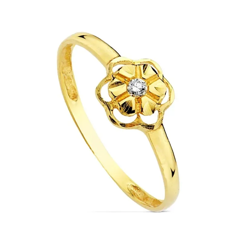 Sortija oro 18k flor con circonita [AB1781]