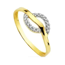 Sortija oro 18k comunión bicolor circonitas bandas laterales [AB1786]