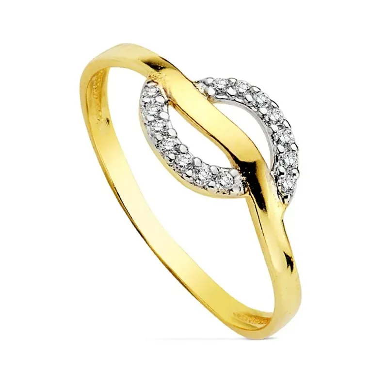 Sortija oro 18k comunión bicolor circonitas bandas laterales [AB1786]