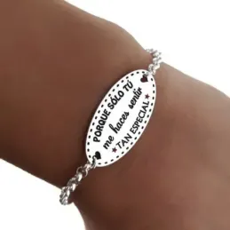 Pulsera plata Ley 925m cadena rolo 17.5cm. chapa mensaje [AB5360GR]