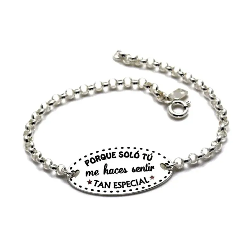 Pulsera plata Ley 925m cadena rolo 17.5cm. chapa mensaje [AB5360GR]