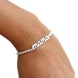Pulsera plata Ley 925m 18cm. motivo MAMÁ cadena bolas 3mm. [AC0473]