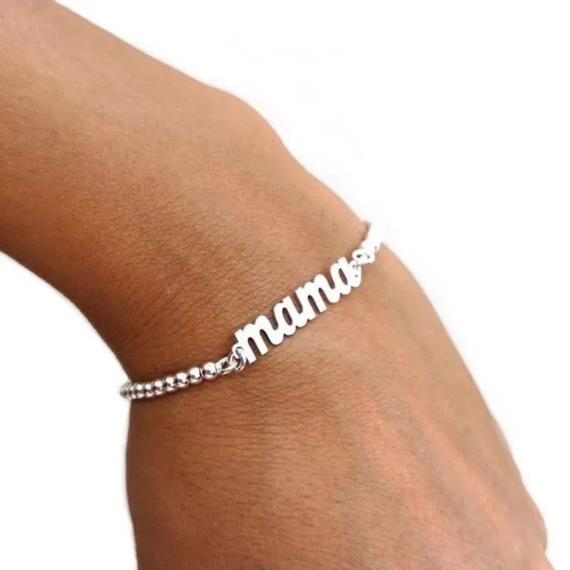 Pulsera plata Ley 925m 18cm. motivo MAMÁ cadena bolas 3mm. [AC0473]