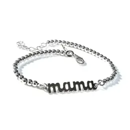 Pulsera plata Ley 925m 18cm. motivo MAMÁ cadena bolas 3mm. [AC0473]