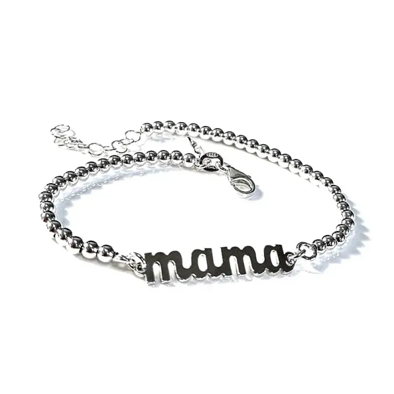 Pulsera plata Ley 925m 18cm. motivo MAMÁ cadena bolas 3mm. [AC0473]