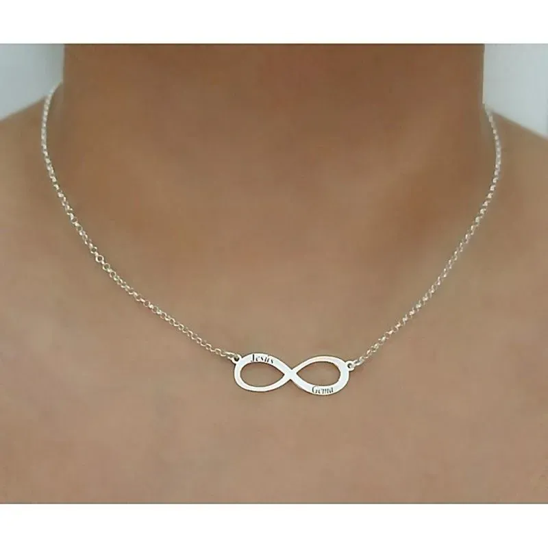 Gargantilla plata Ley 925m cadena rolo 41.5cm. detalle infinito nombres personalizados cierre reasa