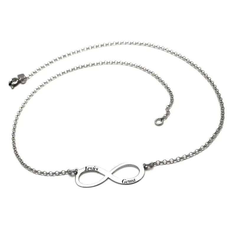 Gargantilla plata Ley 925m cadena rolo 41.5cm. detalle infinito nombres personalizados cierre reasa
