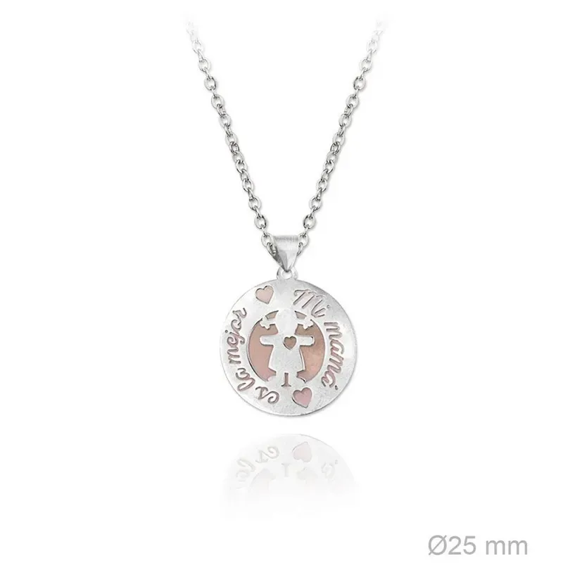 Gargantilla plata Ley 925m rodiada MI MAMÁ ES LA MEJOR 38.5cm. niña base piedra rosa translúcida