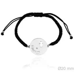 Pulsera plata Ley 925m rodiada MAMÁ cordón macramé bolitas adaptable detalle calado niño circonita