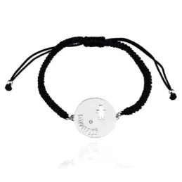 Pulsera plata Ley 925m rodiada MAMÁ cordón macramé bolitas adaptable detalle calado niño circonita